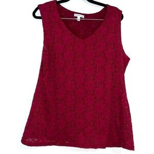 Croft & Barrow Womens Sleeveless Red Lace Top Size L
